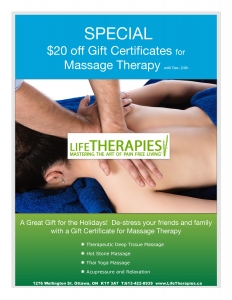 Life Therapies Ottawa Fall 2015 Massage Therapy Promotion